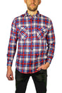 Mens Flannelette Long Sleeve Shirt 100% Cotton Check Authentic Flannel - Full Placket - Navy/Red/White - M V563-FS-FP21-49-M