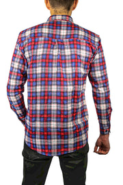 Mens Flannelette Long Sleeve Shirt 100% Cotton Check Authentic Flannel - Full Placket - Navy/Red/White - S V563-FS-FP21-49-S