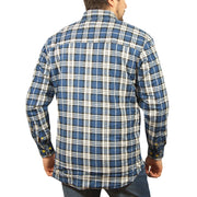 Mens Flannelette Long Sleeve Shirt 100% Cotton Check - Full Placket - Spanish Blue - 4XL V563-FS-FP22-149-4XL