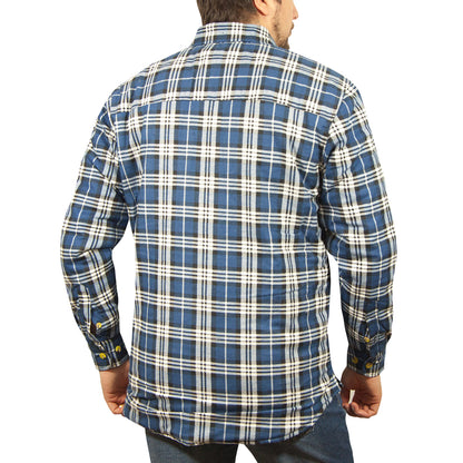 Mens Flannelette Long Sleeve Shirt 100% Cotton Check - Full Placket - Spanish Blue - 5XL V563-FS-FP22-149-5XL