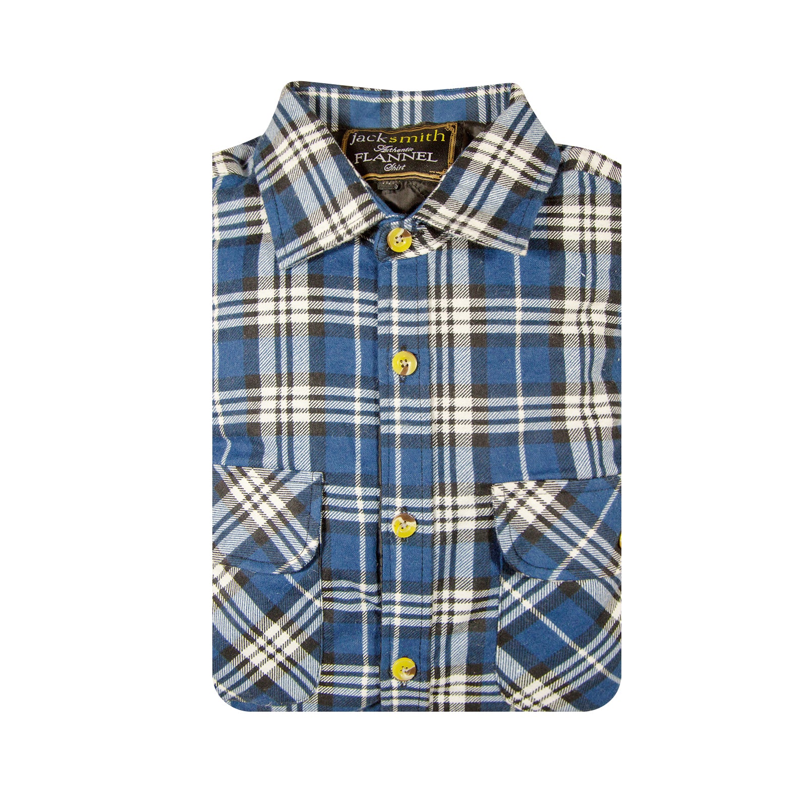 Mens Flannelette Long Sleeve Shirt 100% Cotton Check - Full Placket - Spanish Blue - L V563-FS-FP22-149-L