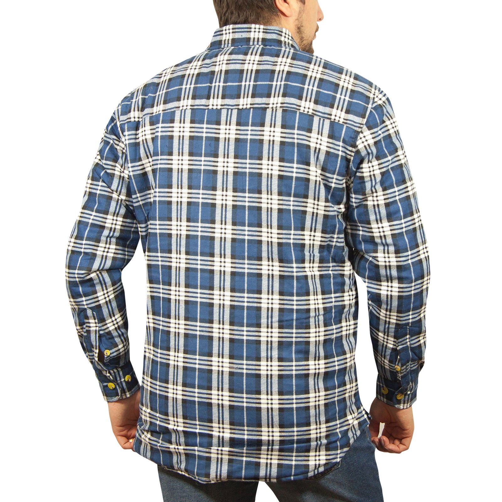 Mens Flannelette Long Sleeve Shirt 100% Cotton Check - Full Placket - Spanish Blue - L V563-FS-FP22-149-L