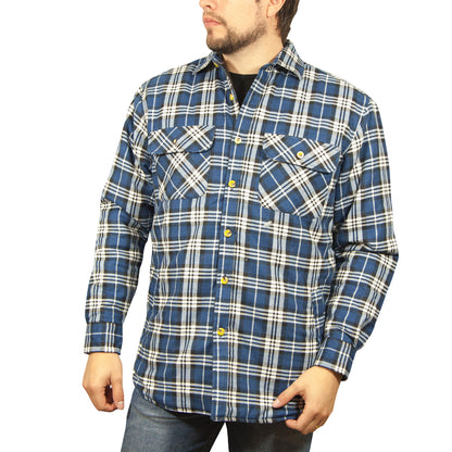 Mens Flannelette Long Sleeve Shirt 100% Cotton Check - Full Placket - Spanish Blue - M V563-FS-FP22-149-M
