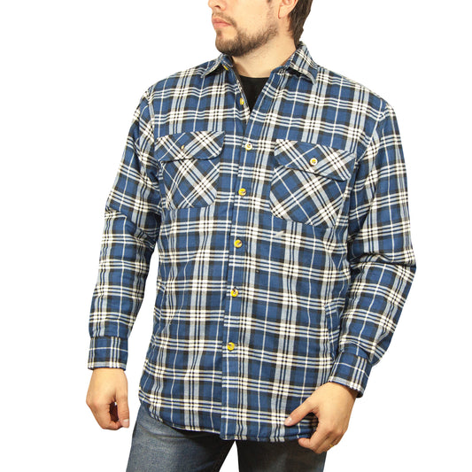 Mens Flannelette Long Sleeve Shirt 100% Cotton Check - Full Placket - Spanish Blue - S V563-FS-FP22-149-S