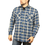 Mens Flannelette Long Sleeve Shirt 100% Cotton Check - Full Placket - Spanish Blue - XXL