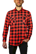 Mens 100% Cotton Flannelette Shirt Long Sleeve Check Authentic Flannel - Red/Black - 4XL V563-FS-FP22-190-4XL