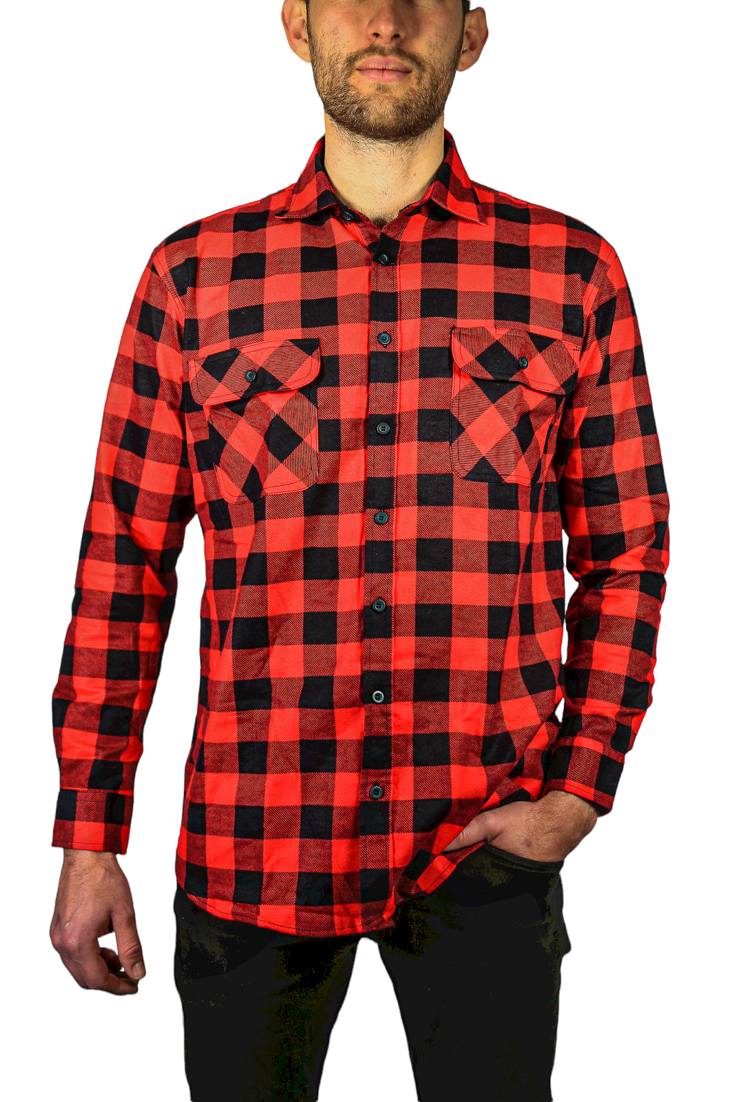 Mens 100% Cotton Flannelette Shirt Long Sleeve Check Authentic Flannel - Red/Black - 4XL V563-FS-FP22-190-4XL