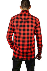 Mens 100% Cotton Flannelette Shirt Long Sleeve Check Authentic Flannel - Red/Black - 5XL V563-FS-FP22-190-5XL
