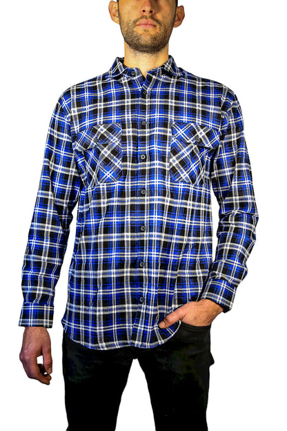 Mens 100% Cotton Flannelette Shirt Long Sleeve Check Authentic Flannel - Denim - XXL V563-FS-FP22-45-2XL