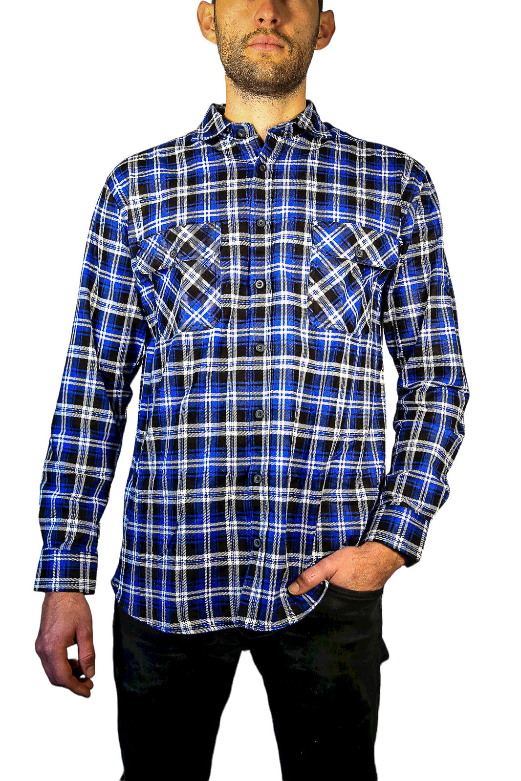 Mens 100% Cotton Flannelette Shirt Long Sleeve Check Authentic Flannel - Denim - 3XL