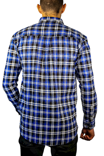 Mens 100% Cotton Flannelette Shirt Long Sleeve Check Authentic Flannel - Denim - 3XL V563-FS-FP22-45-3XL