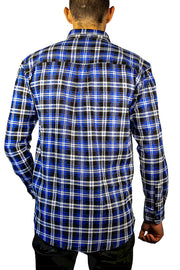Mens 100% Cotton Flannelette Shirt Long Sleeve Check Authentic Flannel - Denim - 3XL