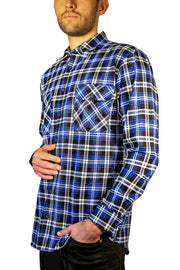 Mens 100% Cotton Flannelette Shirt Long Sleeve Check Authentic Flannel - Denim - 3XL
