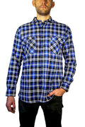 Mens 100% Cotton Flannelette Shirt Long Sleeve Check Authentic Flannel - Denim - 5XL V563-FS-FP22-45-5XL
