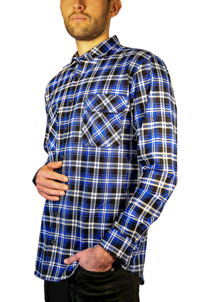 Mens 100% Cotton Flannelette Shirt Long Sleeve Check Authentic Flannel - Denim - XL V563-FS-FP22-45-XL