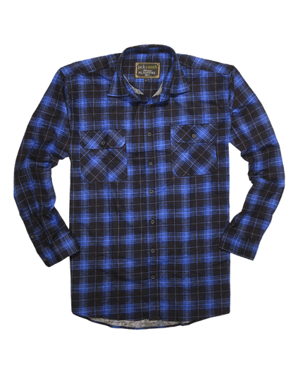 Mens 100% Cotton Flannelette Shirt Long Sleeve Check Authentic Flannel - Blue - XXL V563-FS-FP22-48-2XL