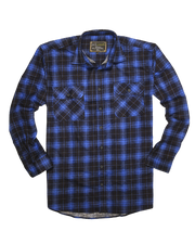 Mens 100% Cotton Flannelette Shirt Long Sleeve Check Authentic Flannel - Blue - 3XL