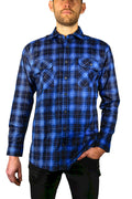 Mens 100% Cotton Flannelette Shirt Long Sleeve Check Authentic Flannel - Blue - 4XL V563-FS-FP22-48-4XL