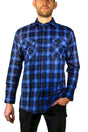 Mens 100% Cotton Flannelette Shirt Long Sleeve Check Authentic Flannel - Blue - 4XL V563-FS-FP22-48-4XL