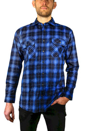 Mens 100% Cotton Flannelette Shirt Long Sleeve Check Authentic Flannel - Blue - 9XL V563-FS-FP22-48-9XL