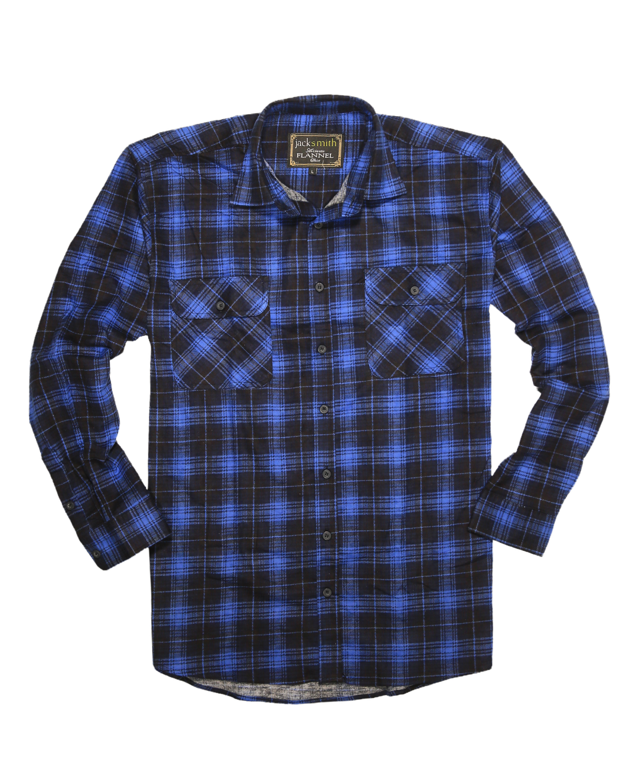 Mens 100% Cotton Flannelette Shirt Long Sleeve Check Authentic Flannel - Blue - L V563-FS-FP22-48-L
