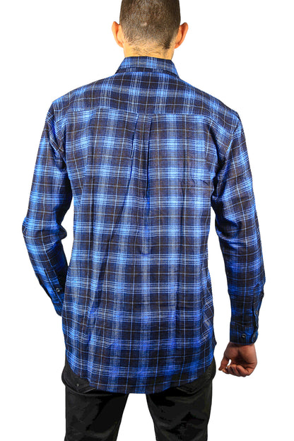 Mens 100% Cotton Flannelette Shirt Long Sleeve Check Authentic Flannel - Blue - XL V563-FS-FP22-48-XL