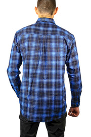 Mens 100% Cotton Flannelette Shirt Long Sleeve Check Authentic Flannel - Blue - XL