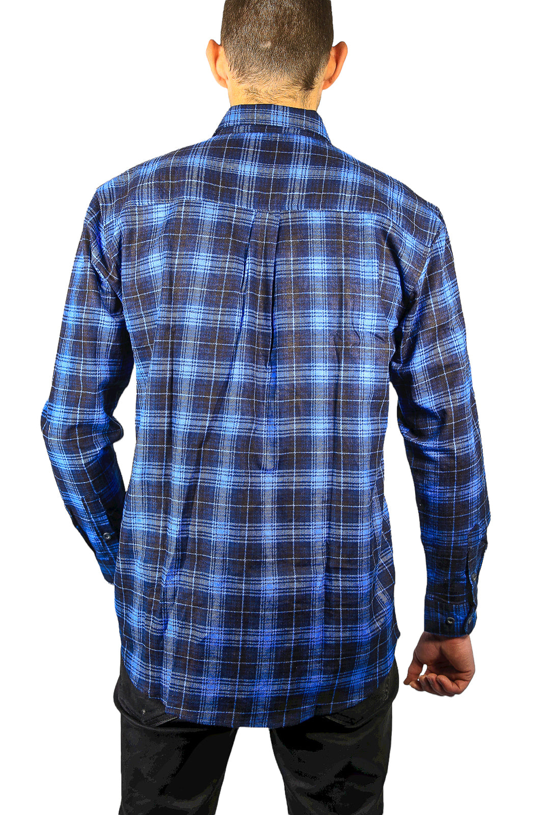 Mens 100% Cotton Flannelette Shirt Long Sleeve Check Authentic Flannel - Blue - XL