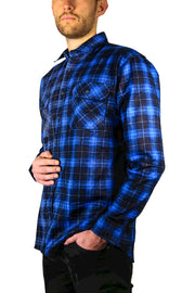 Mens 100% Cotton Flannelette Shirt Long Sleeve Check Authentic Flannel - Blue - XL