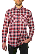 Mens 100% Cotton Flannelette Shirt Long Sleeve Check Authentic Flannel - Red/Navy - XXL
