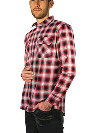 Mens 100% Cotton Flannelette Shirt Long Sleeve Check Authentic Flannel - Red/Navy - XXL