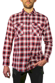 Mens 100% Cotton Flannelette Shirt Long Sleeve Check Authentic Flannel - Red/Navy - 3XL