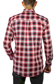 Mens 100% Cotton Flannelette Shirt Long Sleeve Check Authentic Flannel - Red/Navy - 3XL