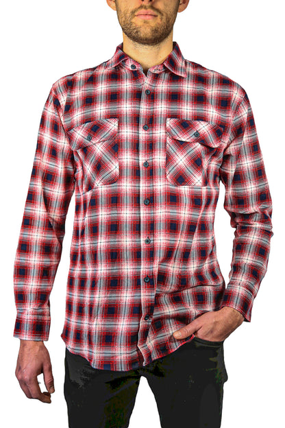 Mens 100% Cotton Flannelette Shirt Long Sleeve Check Authentic Flannel - Red/Navy - 6XL V563-FS-FP22-49-6XL