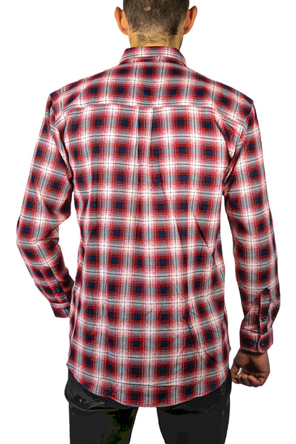 Mens 100% Cotton Flannelette Shirt Long Sleeve Check Authentic Flannel - Red/Navy - 9XL V563-FS-FP22-49-9XL