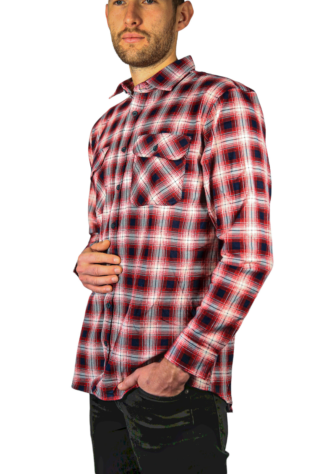 Mens 100% Cotton Flannelette Shirt Long Sleeve Check Authentic Flannel - Red/Navy - 9XL V563-FS-FP22-49-9XL