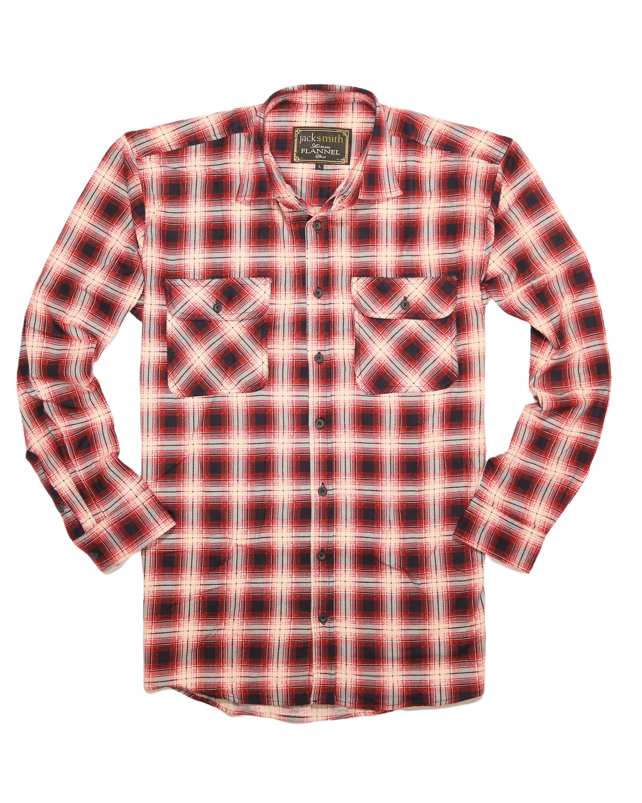 Mens 100% Cotton Flannelette Shirt Long Sleeve Check Authentic Flannel - Red/Navy - L V563-FS-FP22-49-L