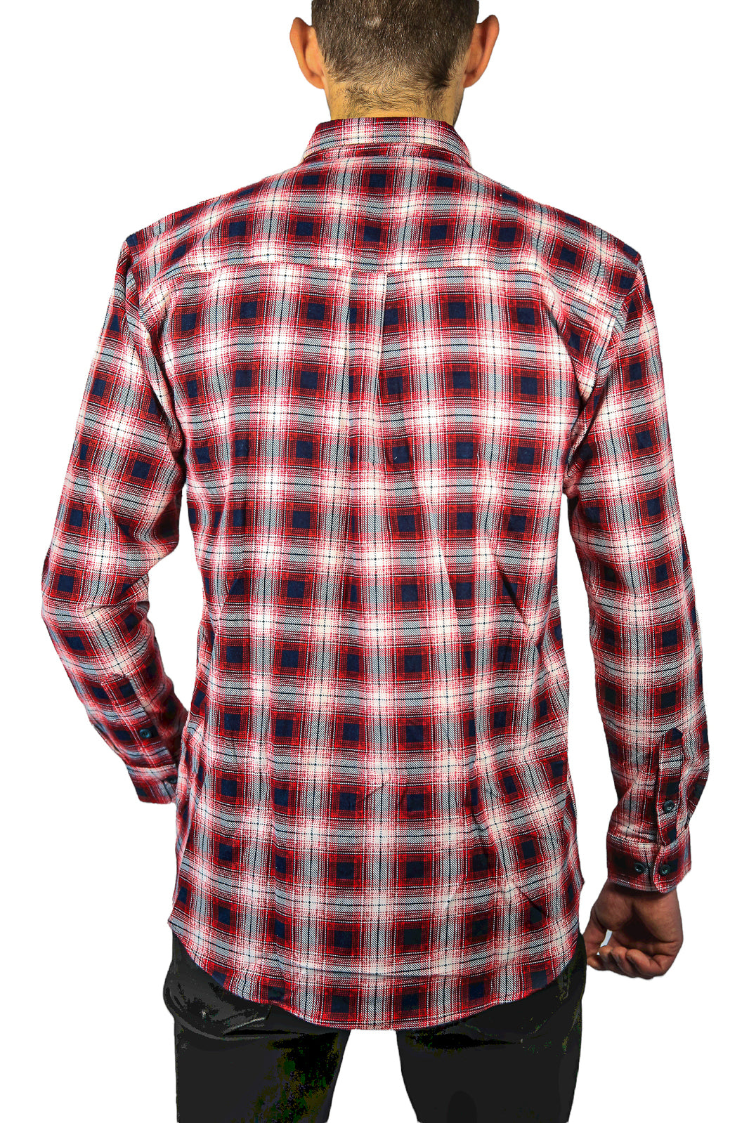 Mens 100% Cotton Flannelette Shirt Long Sleeve Check Authentic Flannel - Red/Navy - XL