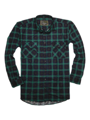 Mens 100% Cotton Flannelette Shirt Long Sleeve Check Authentic Flannel - Green/Navy - XXL