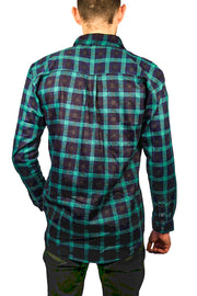 Mens 100% Cotton Flannelette Shirt Long Sleeve Check Authentic Flannel - Green/Navy - XXL