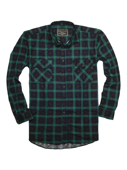 Mens 100% Cotton Flannelette Shirt Long Sleeve Check Authentic Flannel - Green/Navy - 5XL V563-FS-FP22-82-5XL