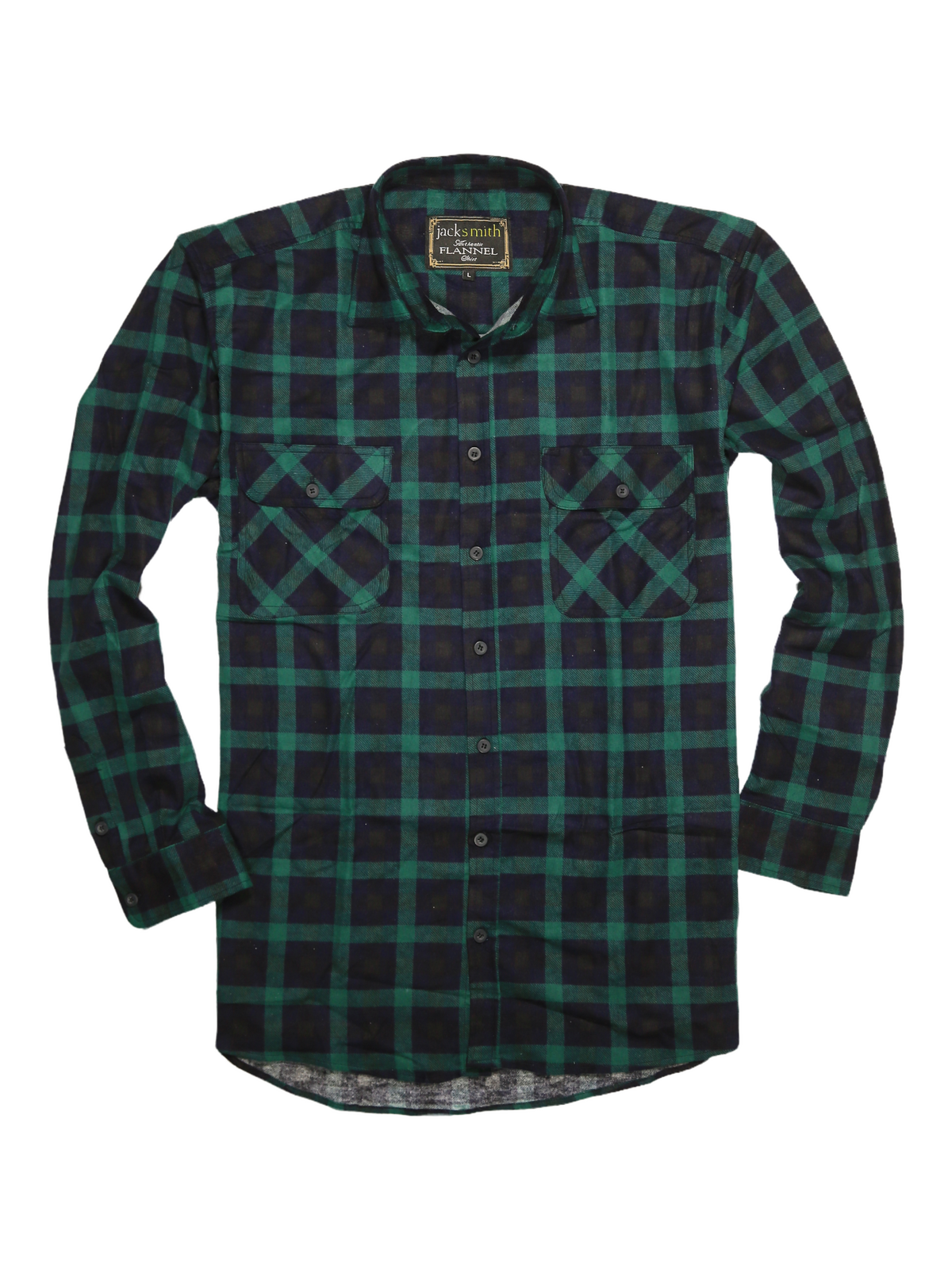 Mens 100% Cotton Flannelette Shirt Long Sleeve Check Authentic Flannel - Green/Navy - 6XL V563-FS-FP22-82-6XL