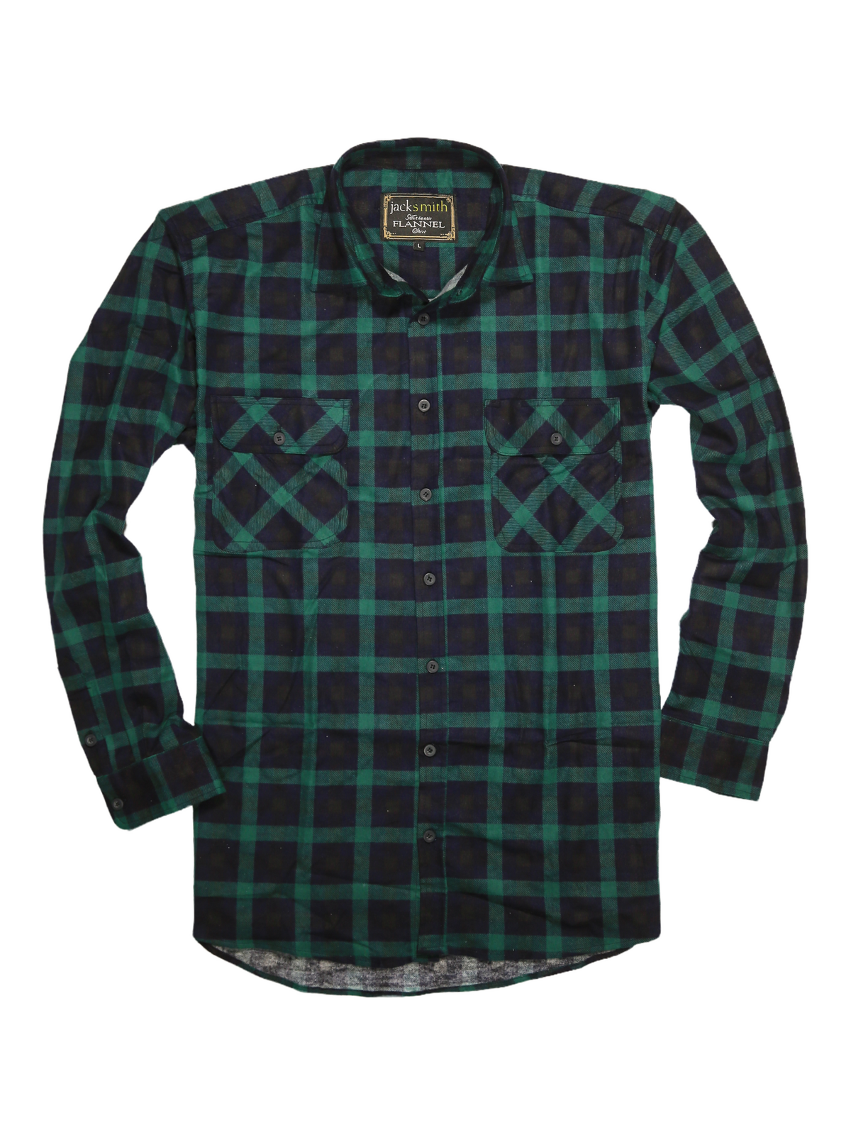 Mens 100% Cotton Flannelette Shirt Long Sleeve Check Authentic Flannel - Green/Navy - XL