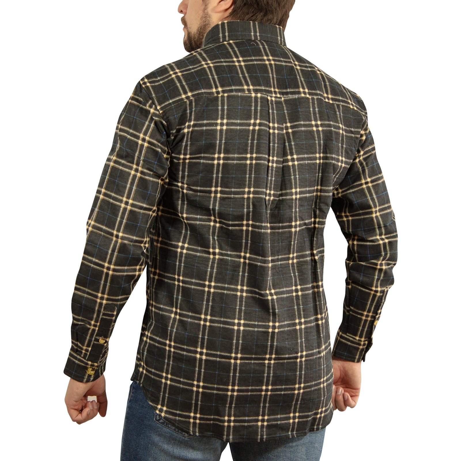 Mens Long Sleeve Flannelette Shirt 100% Cotton Flannel - Black Check - S V563-FS-FP99-S