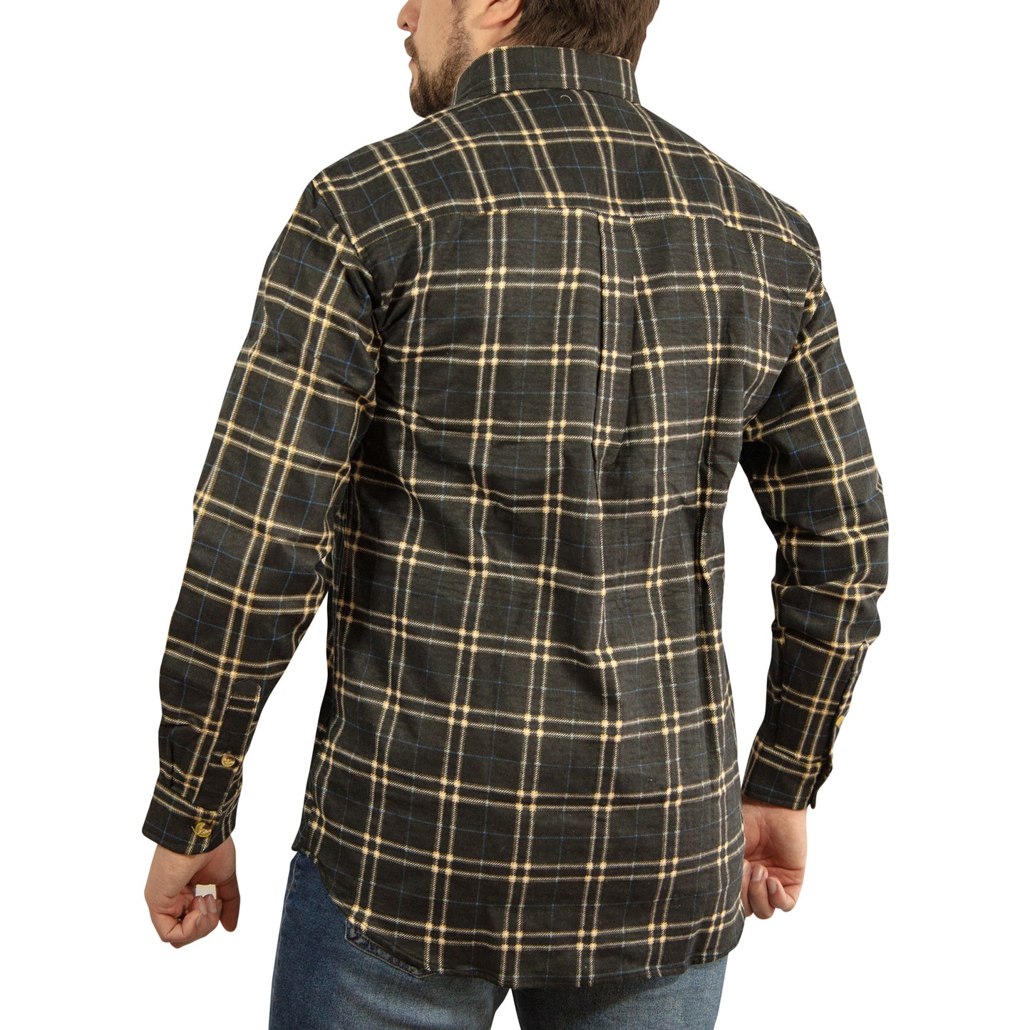Mens Long Sleeve Flannelette Shirt 100% Cotton Flannel - Black Check - S V563-FS-FP99-S