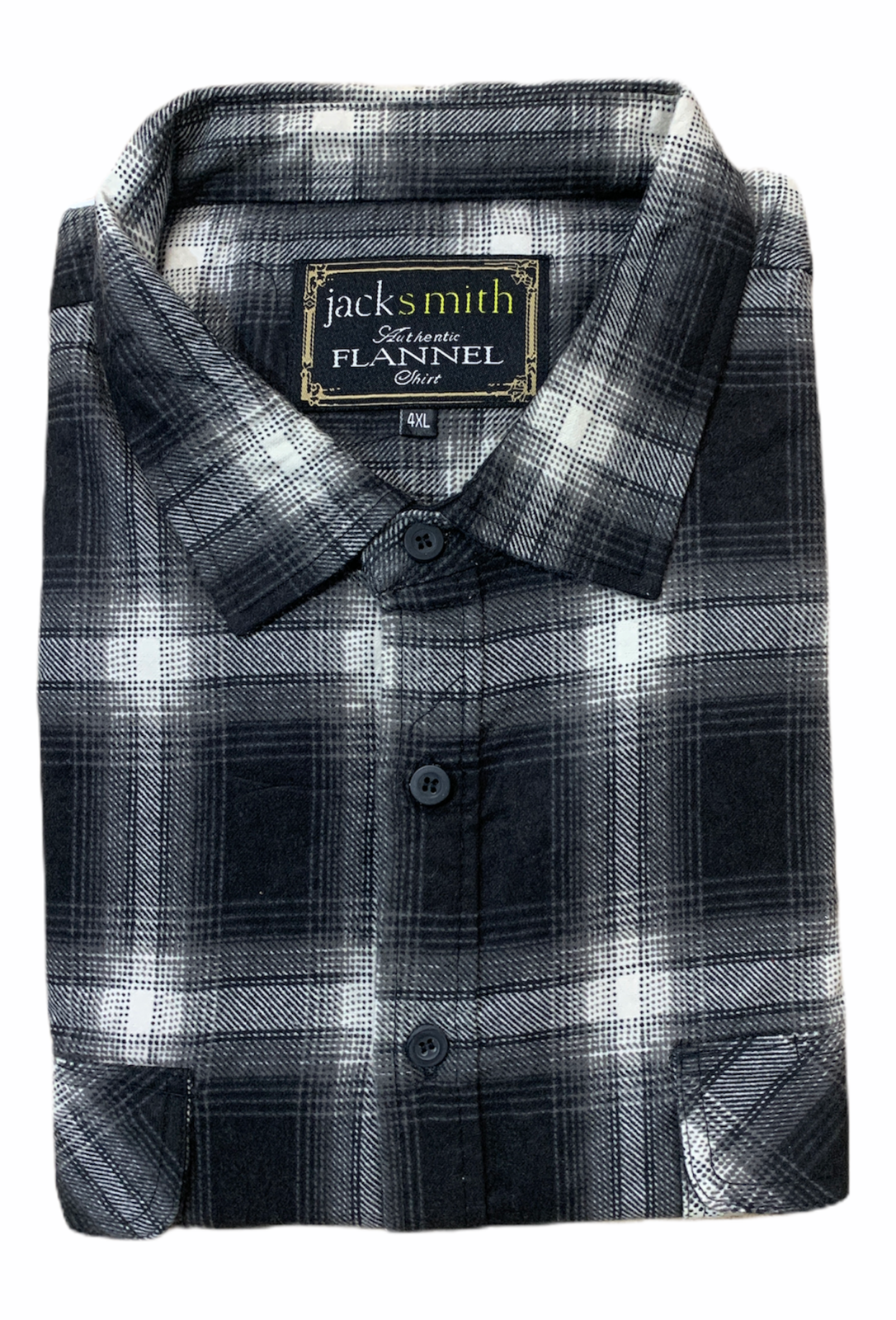 Mens Flannelette Long Sleeve Shirt 100% Cotton Authentic Flannel - Half Placket - Black - 5XL V563-FS-HP20-99-5XL