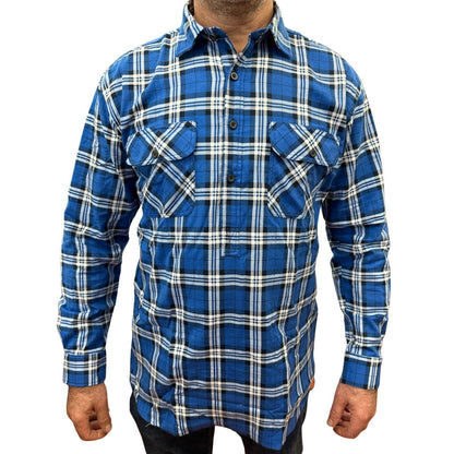 Mens Flannelette Long Sleeve Pullover Shirt 100% Cotton Flannel - Half Placket - Navy - 3XL V563-FS-HP22-149-3XL