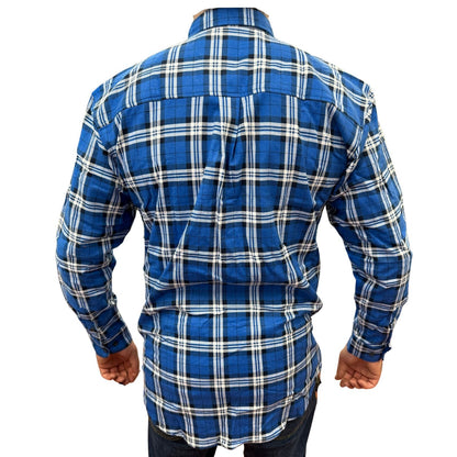 Mens Flannelette Long Sleeve Pullover Shirt 100% Cotton Flannel - Half Placket - Navy - 3XL V563-FS-HP22-149-3XL