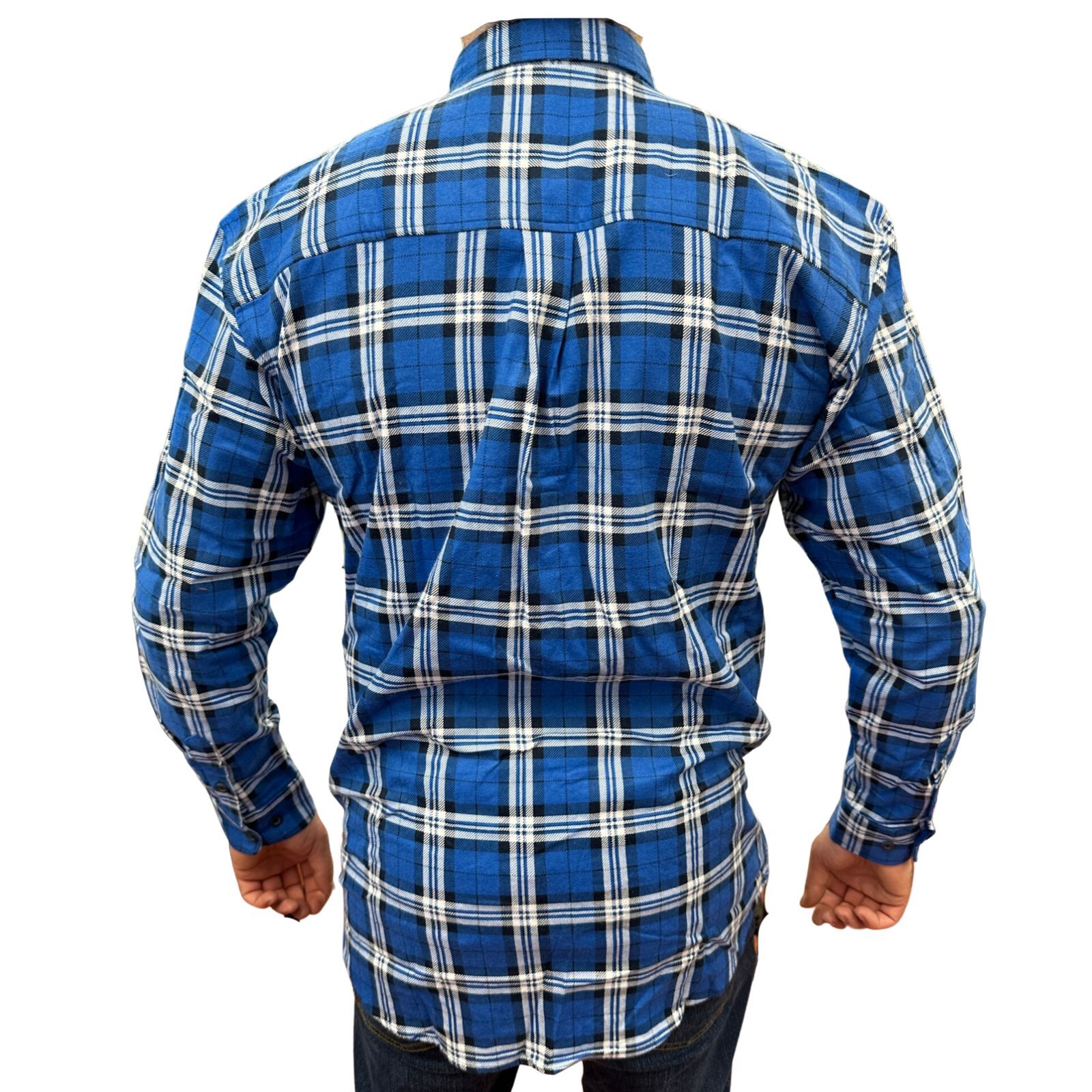 Mens Flannelette Long Sleeve Pullover Shirt 100% Cotton Flannel - Half Placket - Navy - 3XL