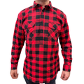 Mens Flannelette Long Sleeve Pullover Shirt 100% Cotton Flannel - Half Placket - Red/Black - 3XL